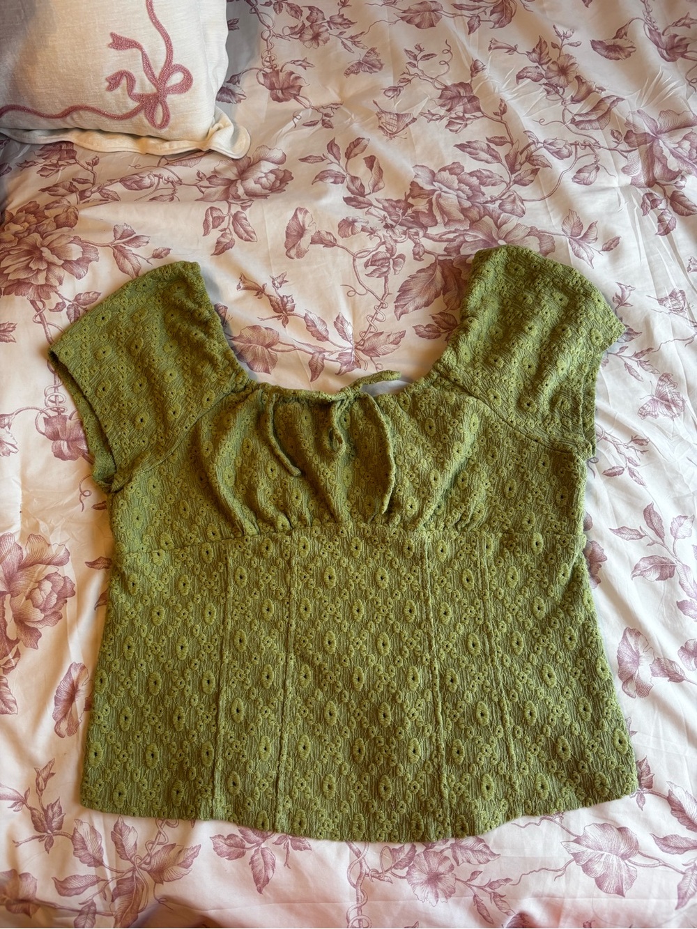 Olive Green Eyelet Short-Sleeve Blouse
